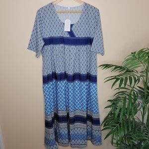 NWT Made with Love | Blue Print Midi Dress Size XL
